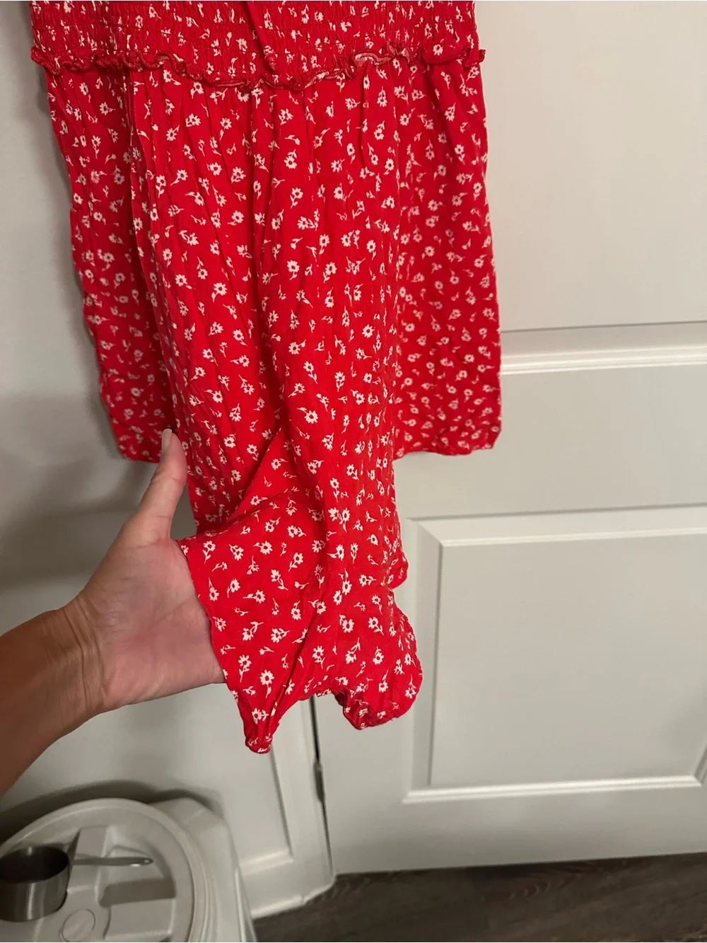 Altar'd State Red Floral Puff-Sleeve Romper Shorts